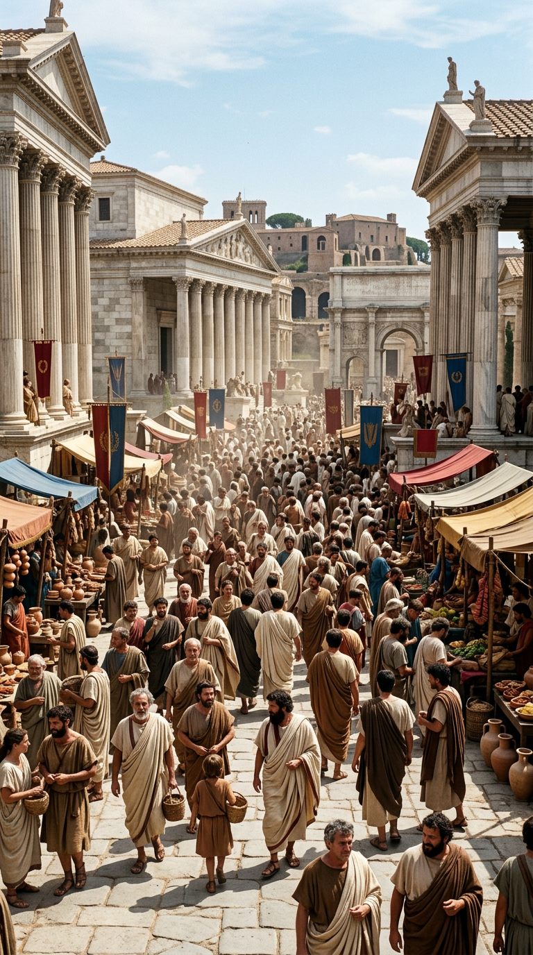 The work: Midday in the Forum; everyone wants something.